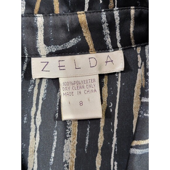 LM Women's Size 8 Zelda Black & Gold LS Silky Button Down Dress Shirt Blouse EUC - Picture 9 of 9